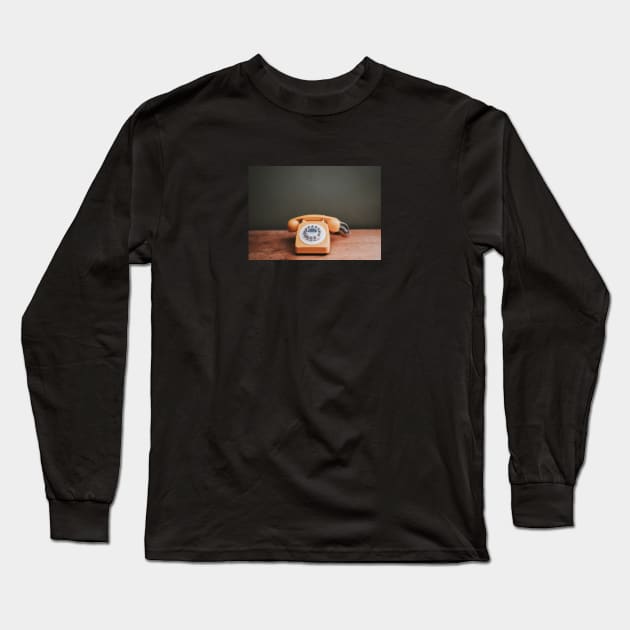 Retro orange phone Long Sleeve T-Shirt by opticpixil